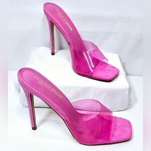 Size 7.5 Hot Pink Rhinestone Stiletto Heels Sandals